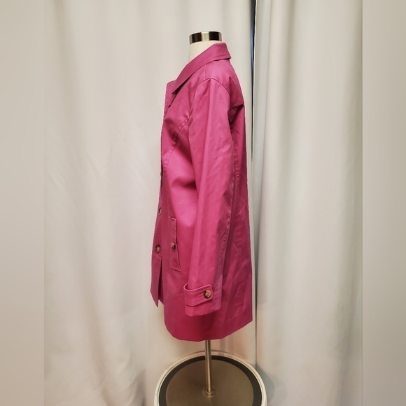 Talbots Contrast Detail All Weather Mac Fuschia Barbiecore Barbie Pink Peacoat L - Picture 4 of 10